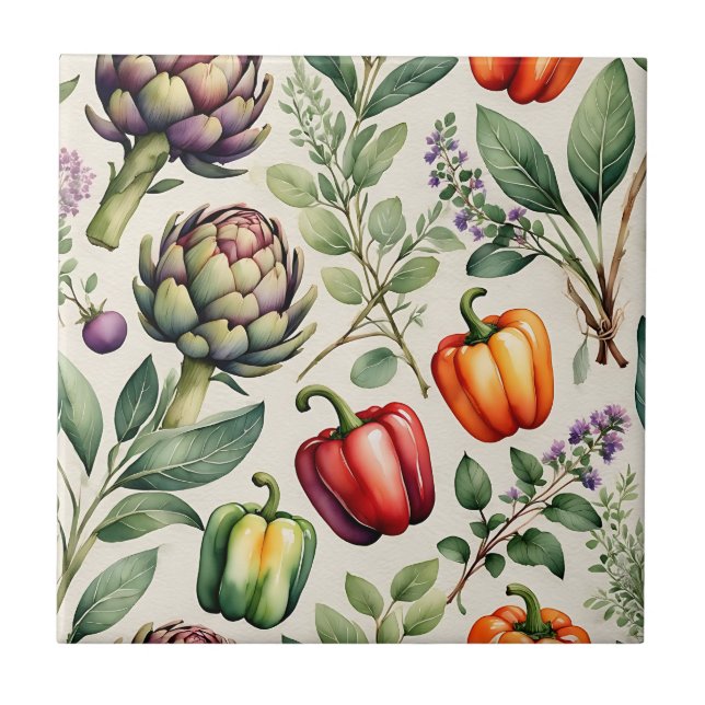 Watercolor Vegetable Garden Pattern Kakelplatta (Framsidan)