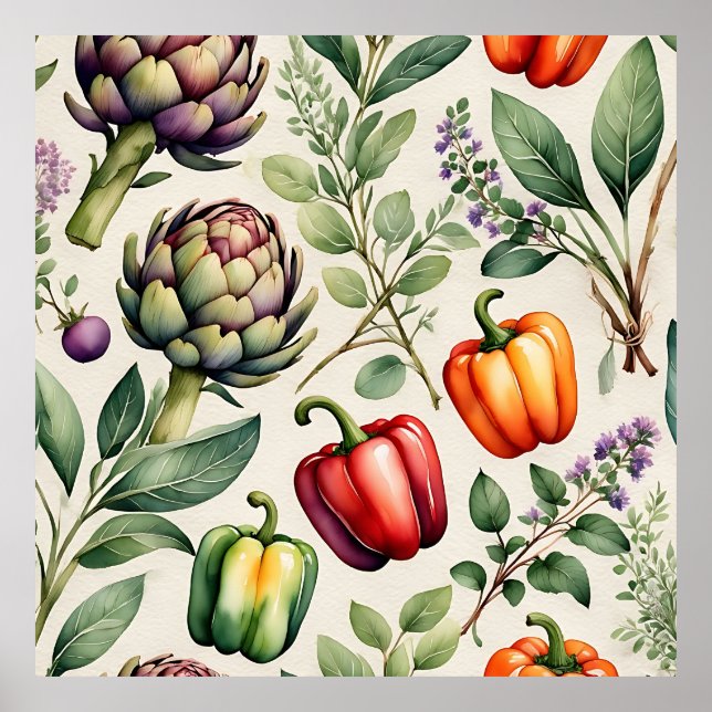 Watercolor Vegetable Garden Pattern Poster (Framsidan)