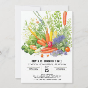 Watercolor Veggie Patch Birthday Inbjudningar