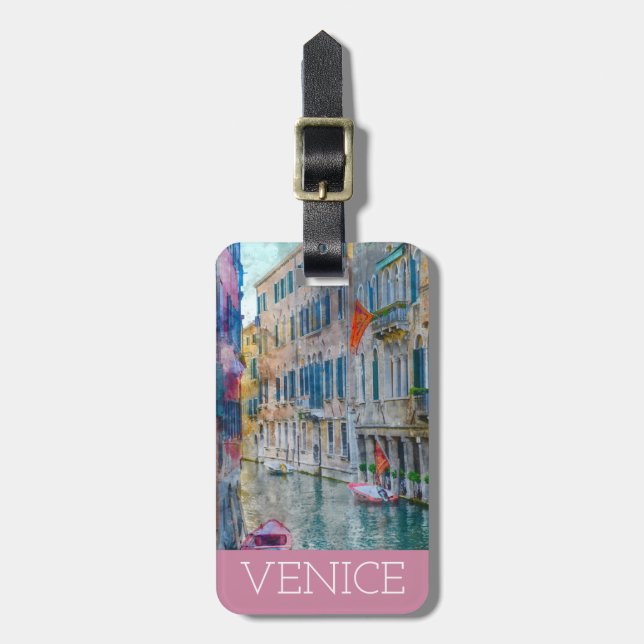 Watercolor Venice Italien Gondola Bagagebricka (Vertikal Framsida)
