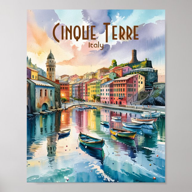 Watercolor Vernazza Cinque Terre Italy Colorful Poster (Framsidan)