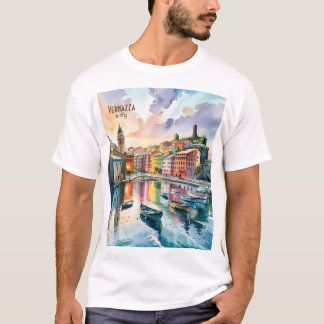 Watercolor Vernazza Cinque Terre Italy Colorful T Shirt