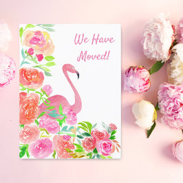 Watercolor Vi Har Bytt Flamingo Adress Meddelande Vykort