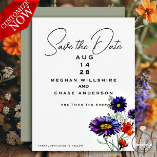Watercolor Vibrant Orange och Lila Wildblommor Inbjudningar