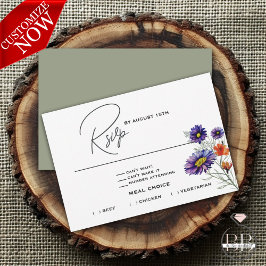 Watercolor Vibrant Orange och Lila Wildblommor OSA Kort
