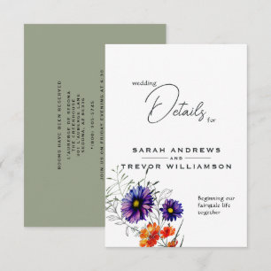 Watercolor Vibrant Orange och Lila Wildblommor Tilläggskort