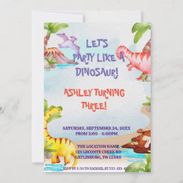 Watercolor Vild Jungle Dinosaur Birthday Inbjudningar