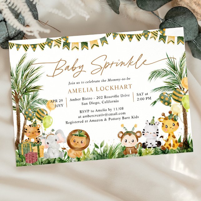 Watercolor Vild Jungle Safari Baby Sprinkle Inbjudningar (Skapare uppladdad)