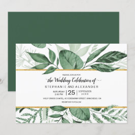 Watercolor Vild Löv Hunter Grönt Bröllop Inbjudningar