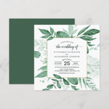 Watercolor Vild Löv Hunter Grönt Bröllop