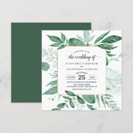 Watercolor Vild Löv Hunter Grönt Bröllop Inbjudningar