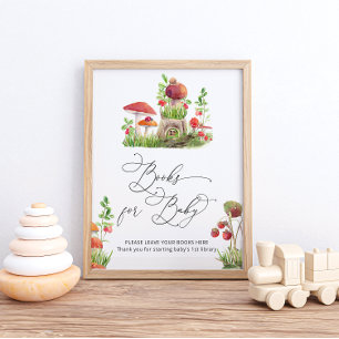 Watercolor Vild Mushroom Bokar för Baby Poster