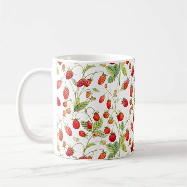 Watercolor Vild Strawberry Mönster Kaffemugg (Vänster)