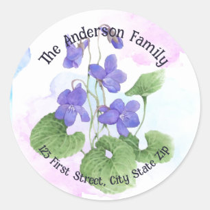 Watercolor Vild Violet Garden Flower art Runt Klistermärke