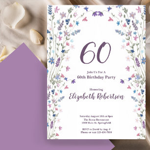 Watercolor Vildblommor Kvinnors 60-årsdag  Inbjudningar
