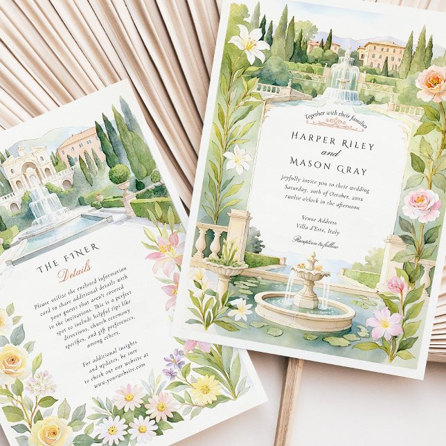 Watercolor Villa d'Este Italien Bröllop Inbjudningar (Skapare uppladdad)