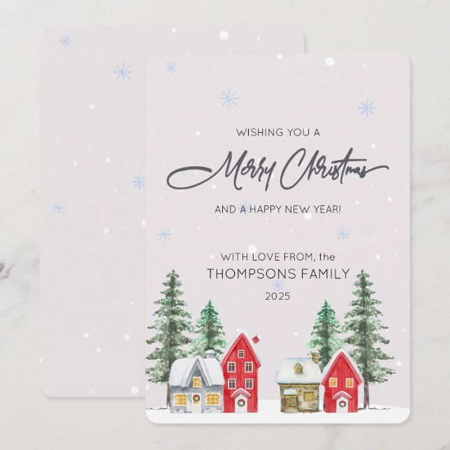 Watercolor Village Holiday Christmas Card Julkort (Fram/baksida)