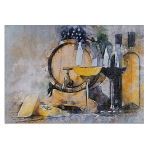 Watercolor Vin & Cheese still Life 