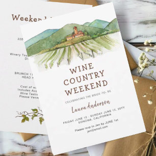 Watercolor Vineyard Bachelorette helg Inbjudningar