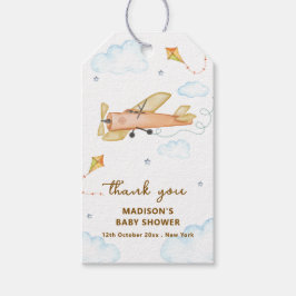 Watercolor Vintage Aviator Airplane Baby Shower Presentetikett