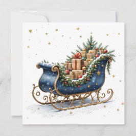 Watercolor Vintage Christmas Sleigh Kort