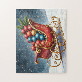 Watercolor Vintage Christmas Sleigh Pussel
