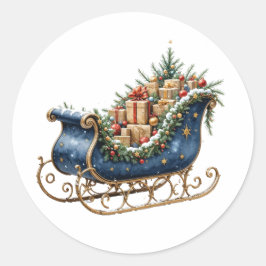 Watercolor Vintage Christmas Sleigh Runt Klistermärke