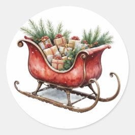 Watercolor Vintage Christmas Sleigh Runt Klistermärke