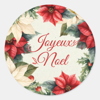 Watercolor Vintage Floral Red Poinsettia Christmas Runt Klistermärke