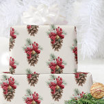 Watercolor Vintage Gräs Cone Red Holly Berries Presentpapper<br><div class="desc">En vacker vintage illustrerar julklappen i gräs för att glädja dina vänner och din familj. Du kan redigera stil innan du köper. Inkorgen oss om du vill ha den här designen på andra objekt. Vi skapar och listar dem åt er. Följ oss för de senaste lanserna och spännande rabatter. Kolla...</div>