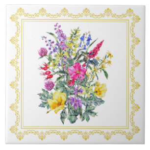 Watercolor Vintage Wildblommor Kakelplatta