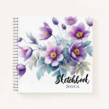 Watercolor Violet Flowers Sketchbook