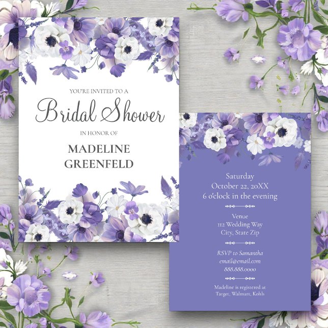 Watercolor Violet Flowers Wedding Bridal Shower Inbjudningar (Skapare uppladdad)