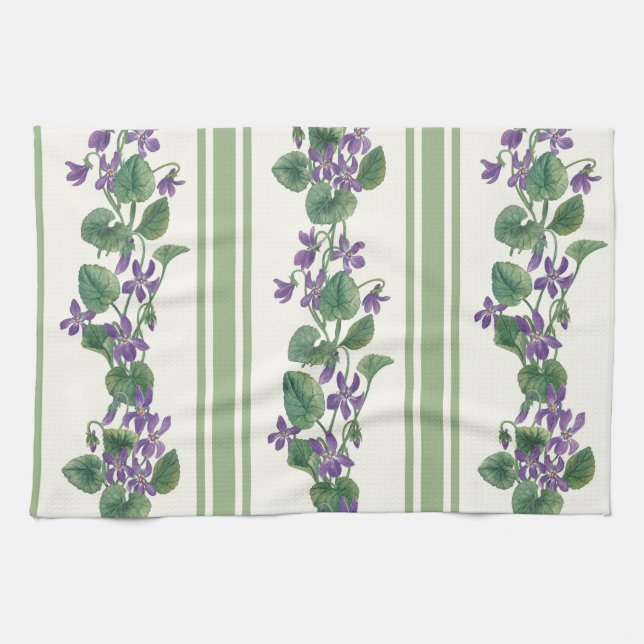 Watercolor violets and stripes kökshandduk (Horisontell)