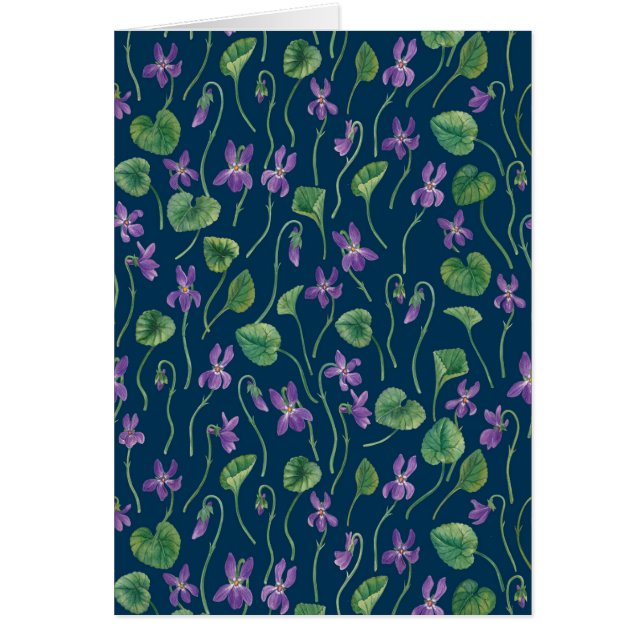 Watercolor violets on blue hälsningskort (Framsidan)