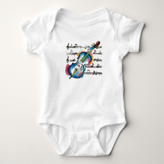 Watercolor Violin Baby Jersey Romper T Shirt (Framsida)