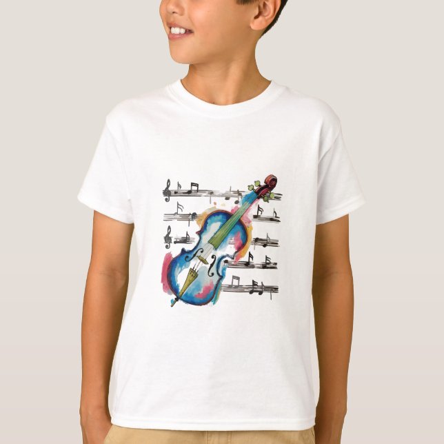 Watercolor Violin Kids'Basic T Shirt (Framsida)