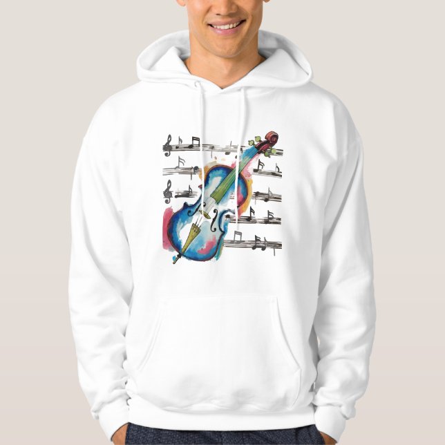 Watercolor Violin Men's Basic Hoodie (Framsida)
