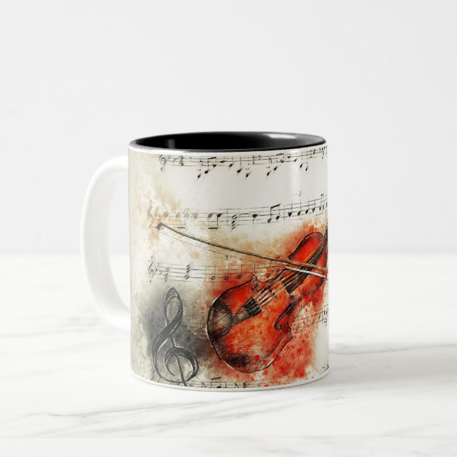 Watercolor Violin Två-Tonad Mugg (Framsida vänster)