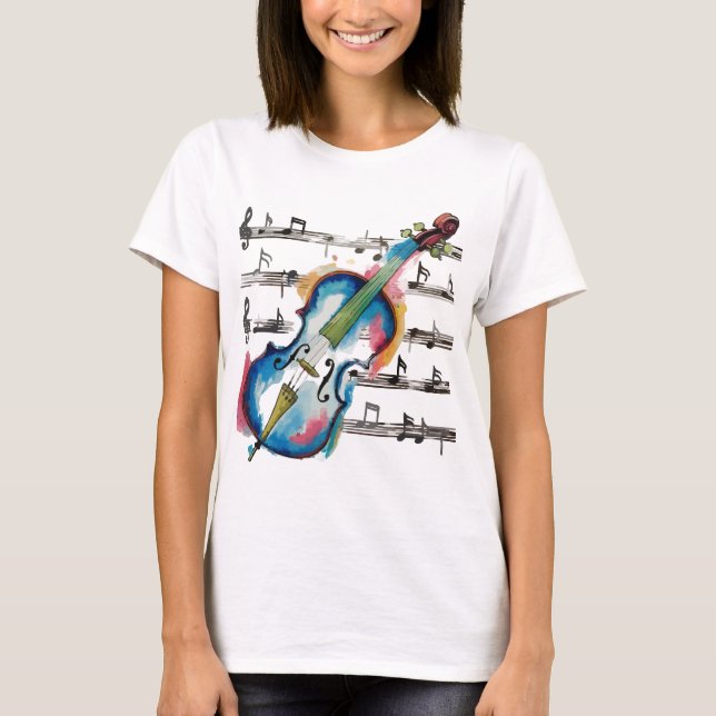 Watercolor Violin Women's Basic T Shirt (Framsida)