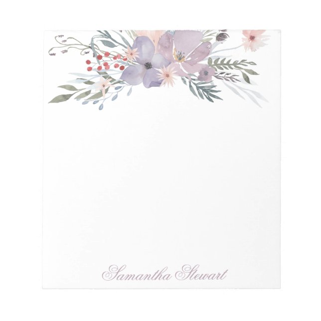 Watercolor Violom Blooms Personlig Stationery Anteckningsblock (Framsida)