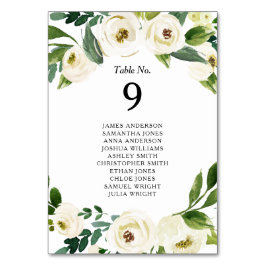 Watercolor Vit ros Flowers Greenery Bröllop Bordsnummer