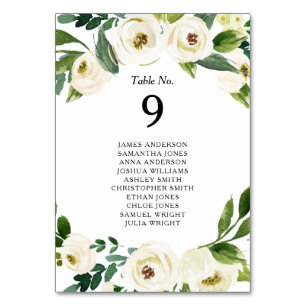 Watercolor Vit ros Flowers Greenery Bröllop Bordsnummer
