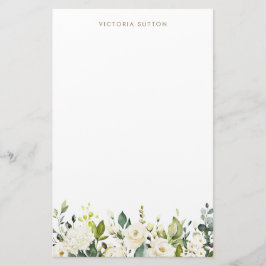 Watercolor Vit ros och Hydrangeas Garland Brevpapper