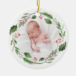 Watercolor Wandeans Baby Första julfotfoto Julgransprydnad Keramik