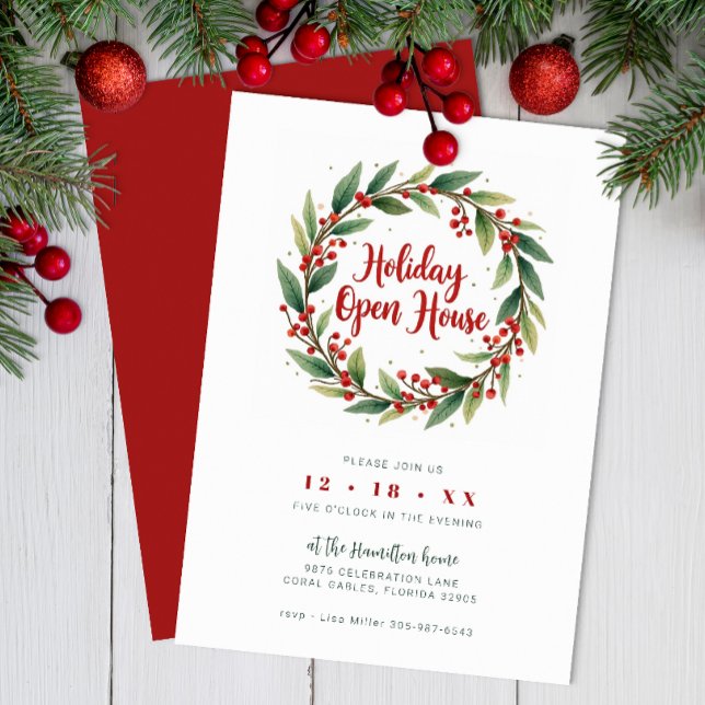 Watercolor Wandeans Helgdag Open House Inbjudan (Holiday Open House Invitation )