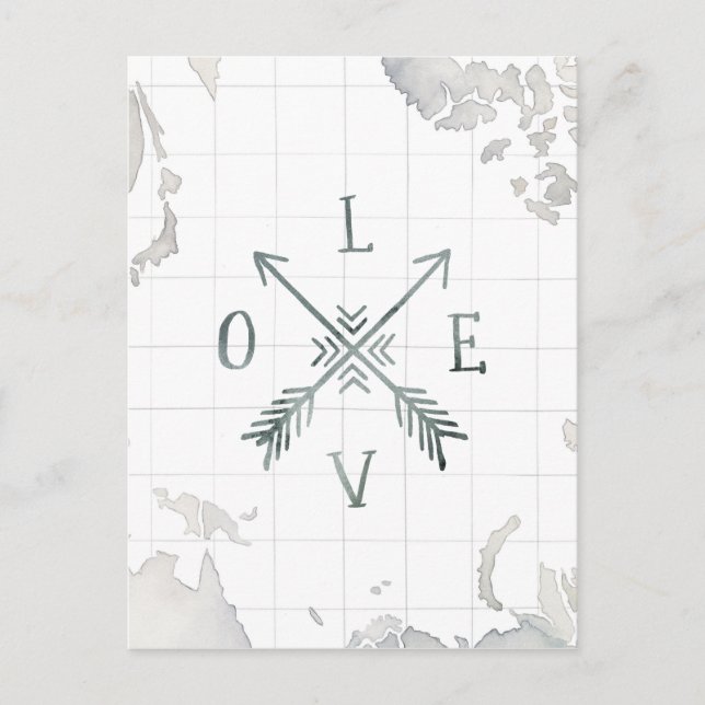 Watercolor Wanderllust Äventyr III | KÄRLEK Vykort (Framsida)