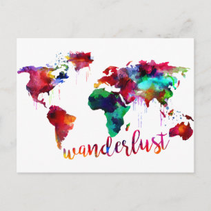 Watercolor Wanderllust World Map Vykort