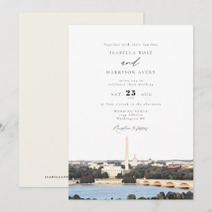Watercolor Washington DC Monument Skyline Bröllop Inbjudningar