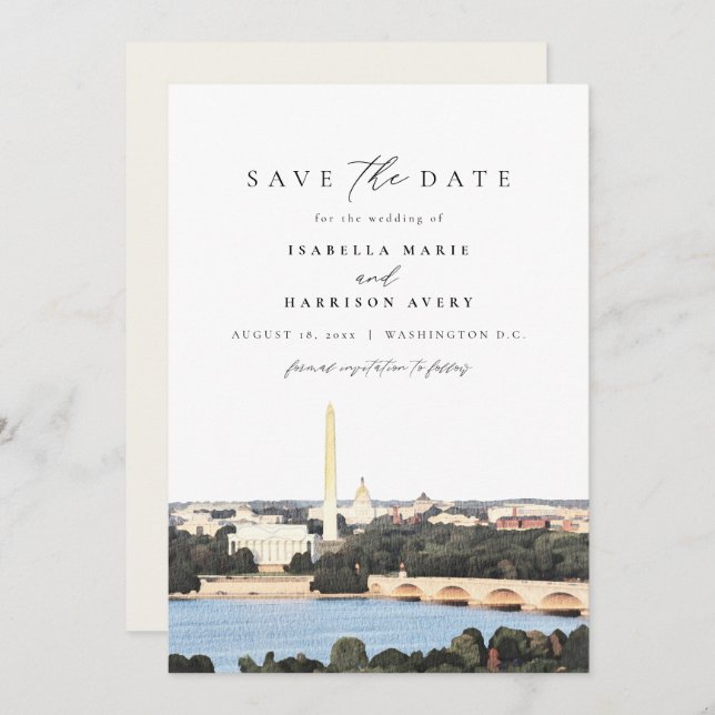 Watercolor Washington Monument DC Spara datum Inbjudningar (Fram/baksida)